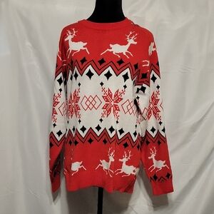 Red and White Reindeer Pattern Sweater
